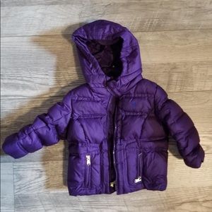 Polo infant hooded purple puffer coat 12-18 months